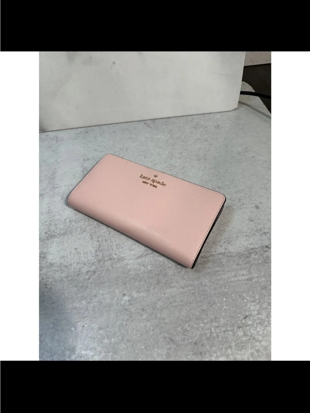 KATE SPADE Madison Large Slim Bifold Wallet Conch  Pink (650)Saffiano Leather